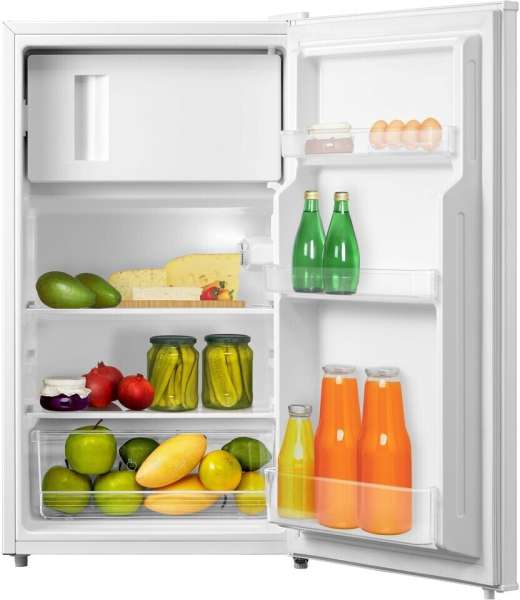 Amica KS 361 151 W Standkühlschrank, 47,5 cm breit, 80 L, LED Beleuchtung, 1 Glasablage, 1 Gemüseschublade, 3 Türablagen, weiß